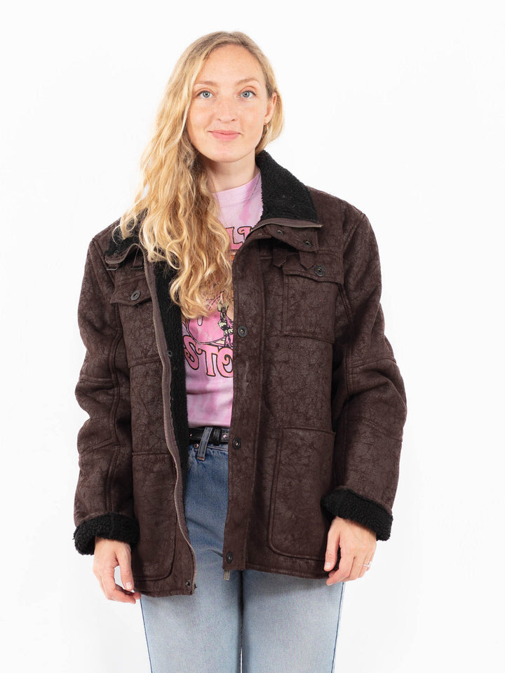 Vintage 00's Women Faux Sheepskin Jacket in BrownA0558