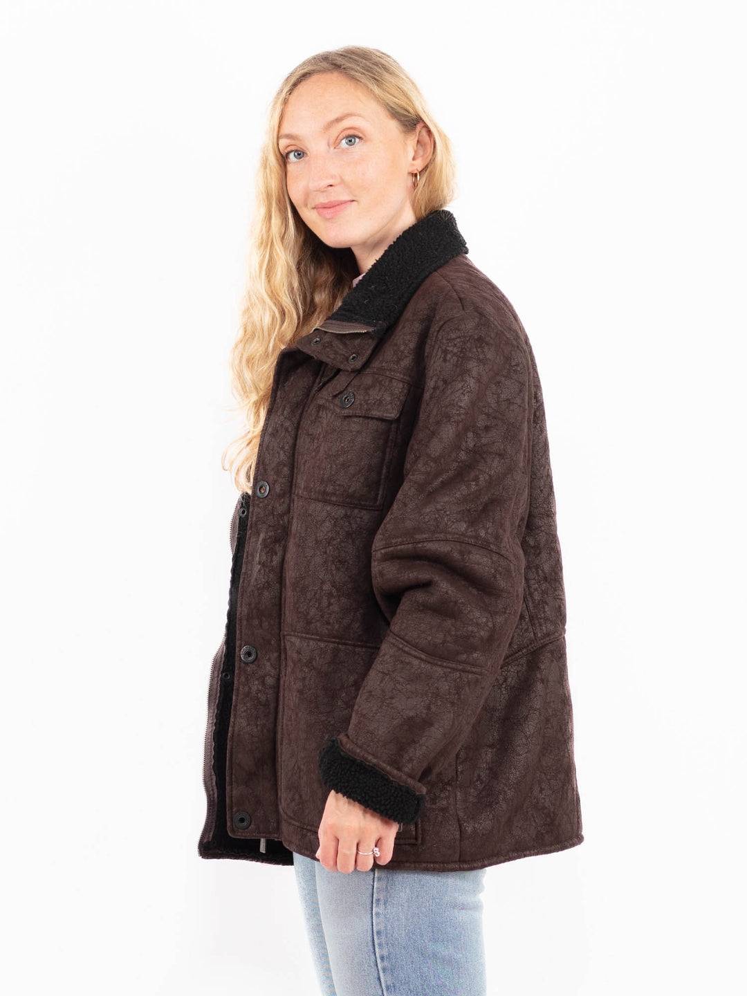 Vintage 00's Women Faux Sheepskin Jacket in BrownA0558