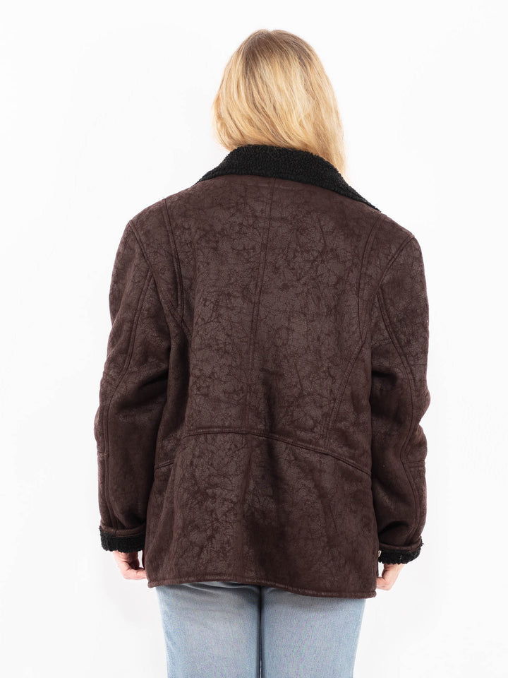 Vintage 00's Women Faux Sheepskin Jacket in BrownA0558