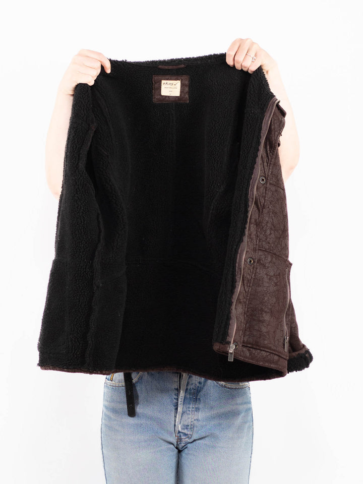 Vintage 00's Women Faux Sheepskin Jacket in BrownA0558