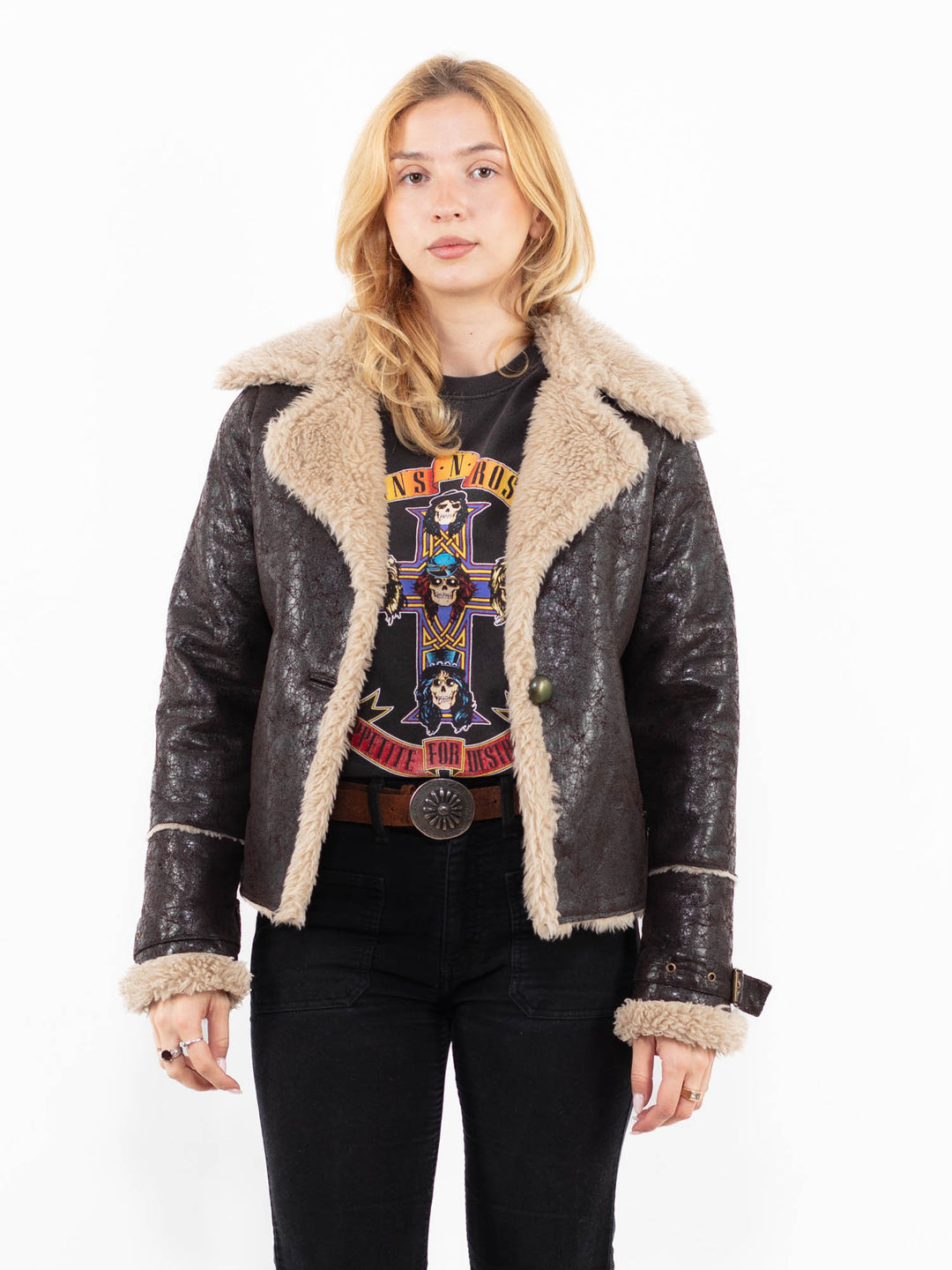 Vintage 00's Women Faux Sheepskin in BrownA0205