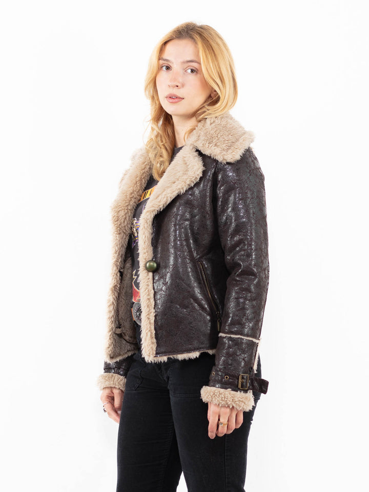 Vintage 00's Women Faux Sheepskin in BrownA0205