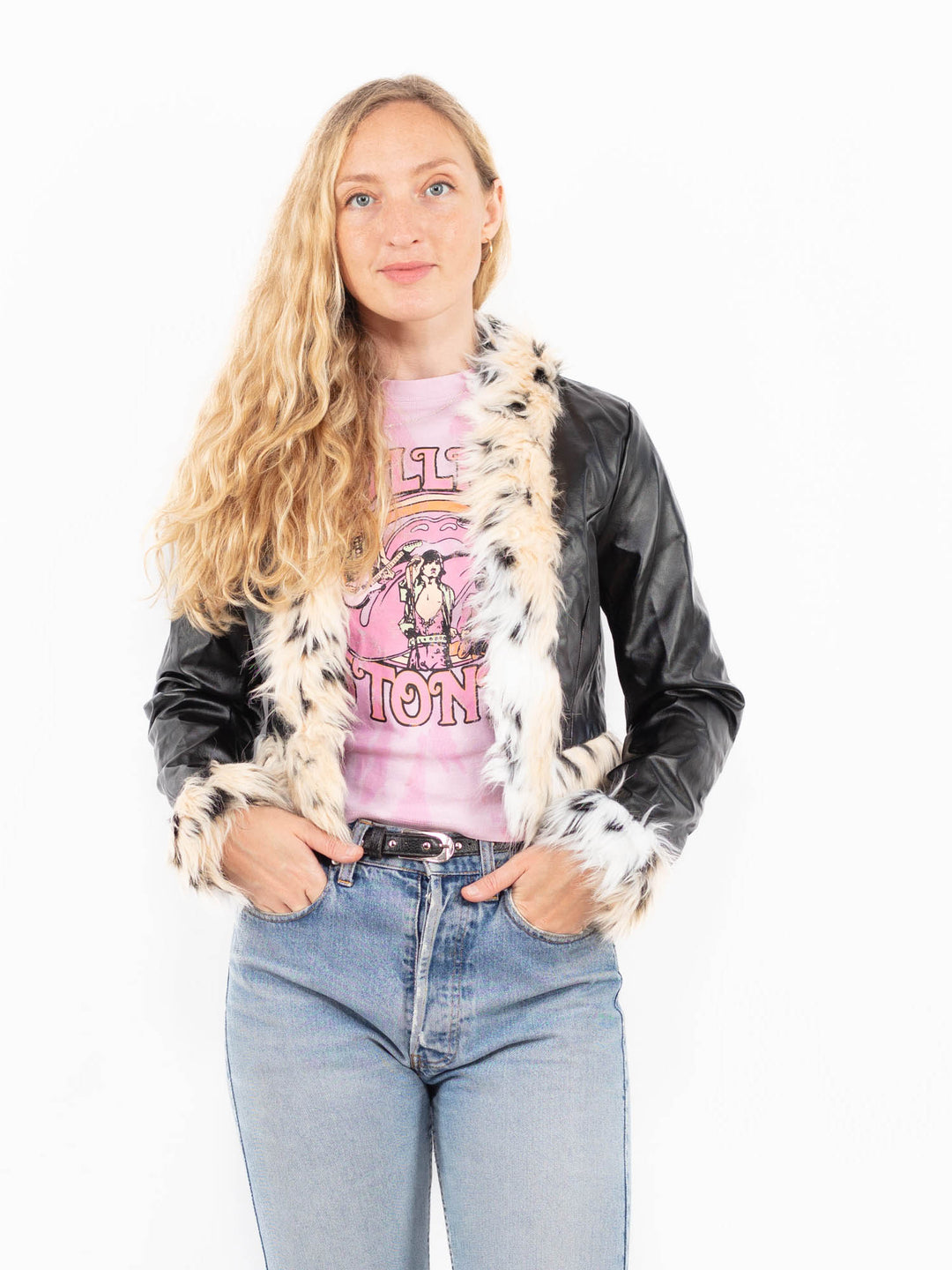 Vintage 00's Women Faux Sheepskin in BlackA0561