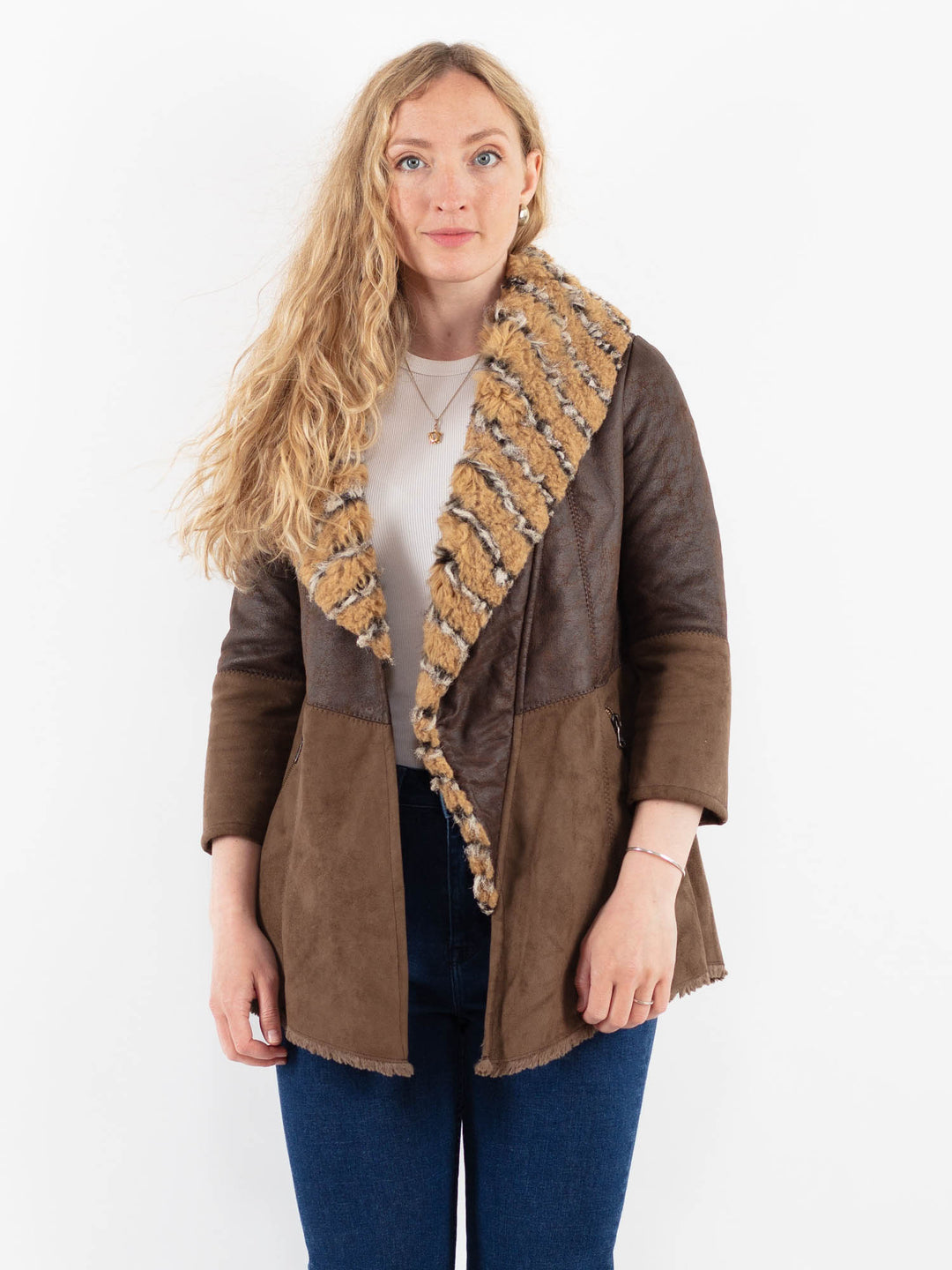 Vintage 00's Women Faux Sheepskin Jacket in BrownV9913