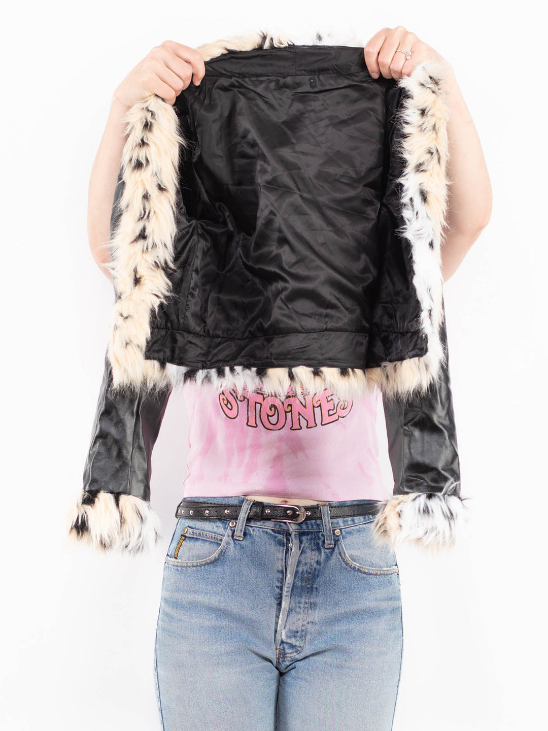 Vintage 00's Women Faux Sheepskin in BlackA0561