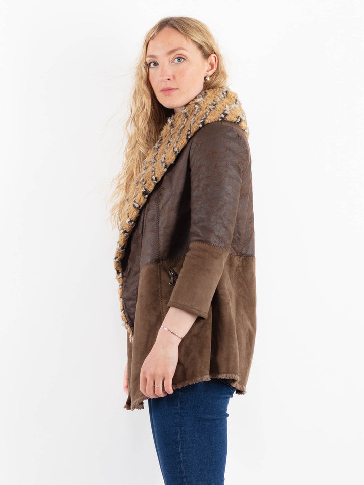 Vintage 00's Women Faux Sheepskin Jacket in BrownV9913