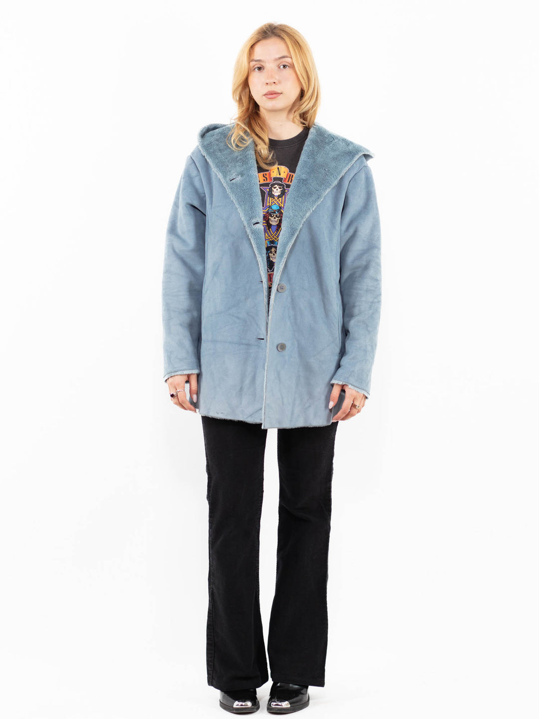 Vintage 00's Women Faux Sheepskin Jacket in BlueA0208