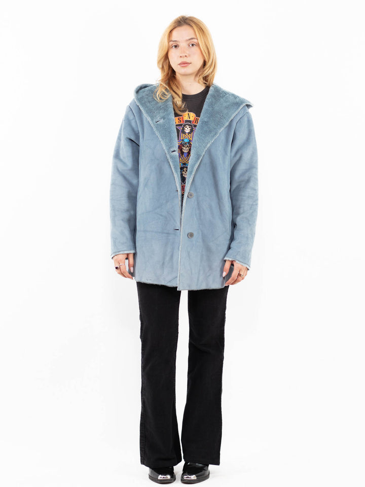 Vintage 00's Women Faux Sheepskin Jacket in BlueA0208