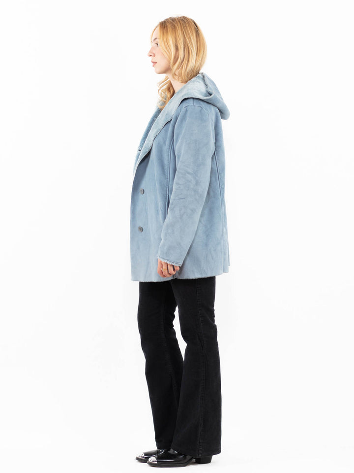 Vintage 00's Women Faux Sheepskin Jacket in BlueA0208