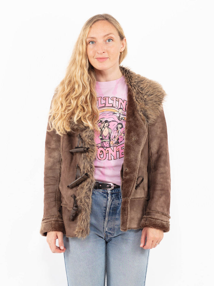 Vintage 00's Women Faux Sheepskin Jacket in BrownA0564