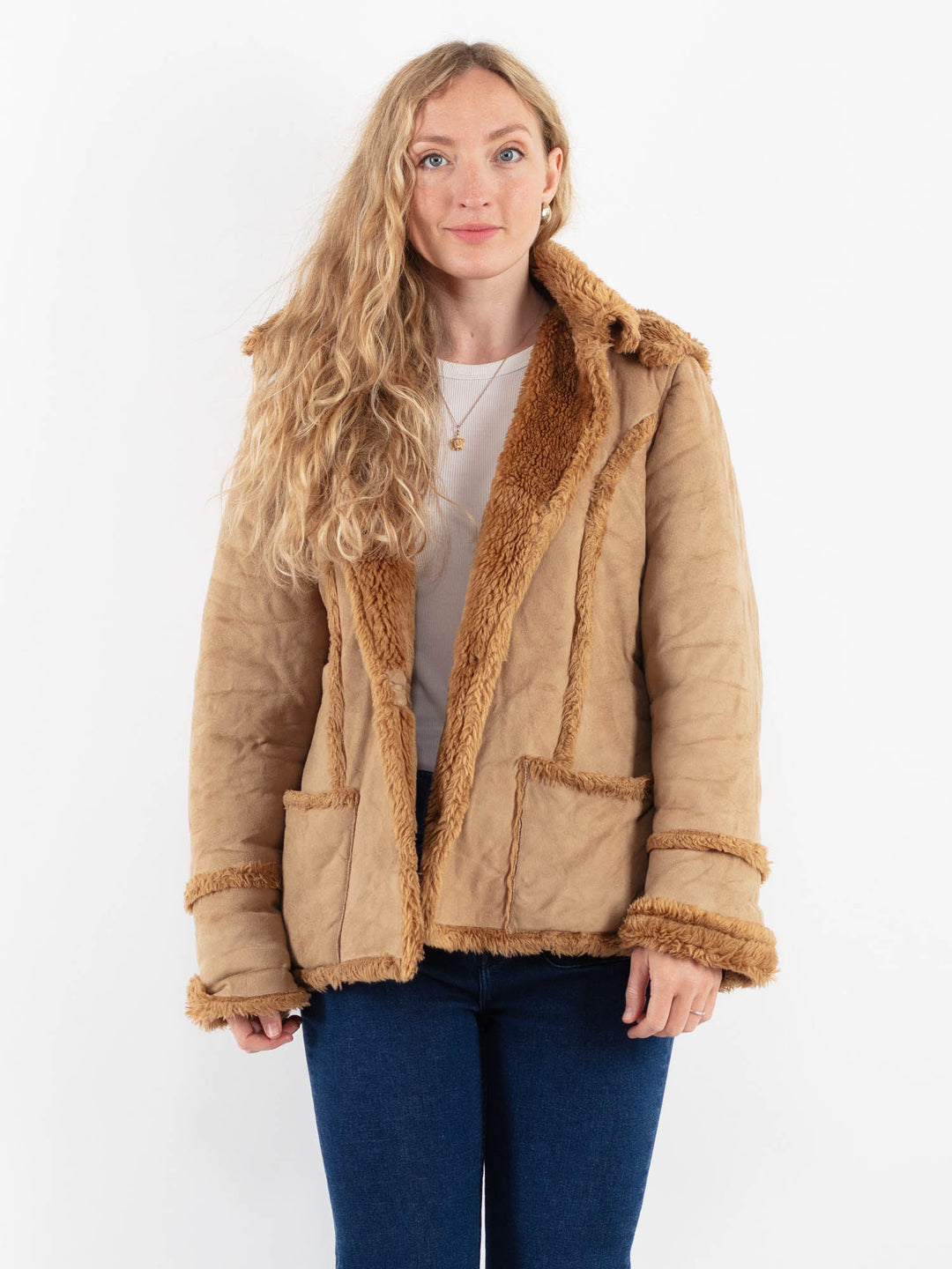 Vintage 00's Women Faux Sheepskin in BeigeV9915