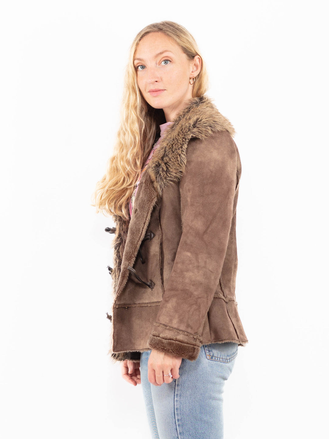 Vintage 00's Women Faux Sheepskin Jacket in BrownA0564