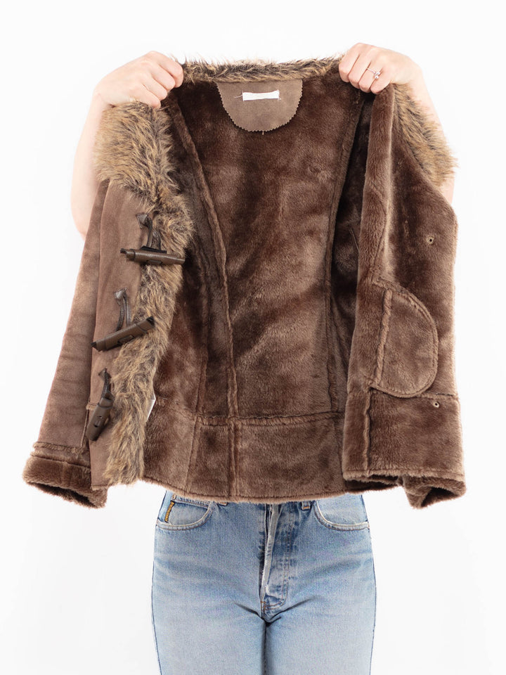 Vintage 00's Women Faux Sheepskin Jacket in BrownA0564