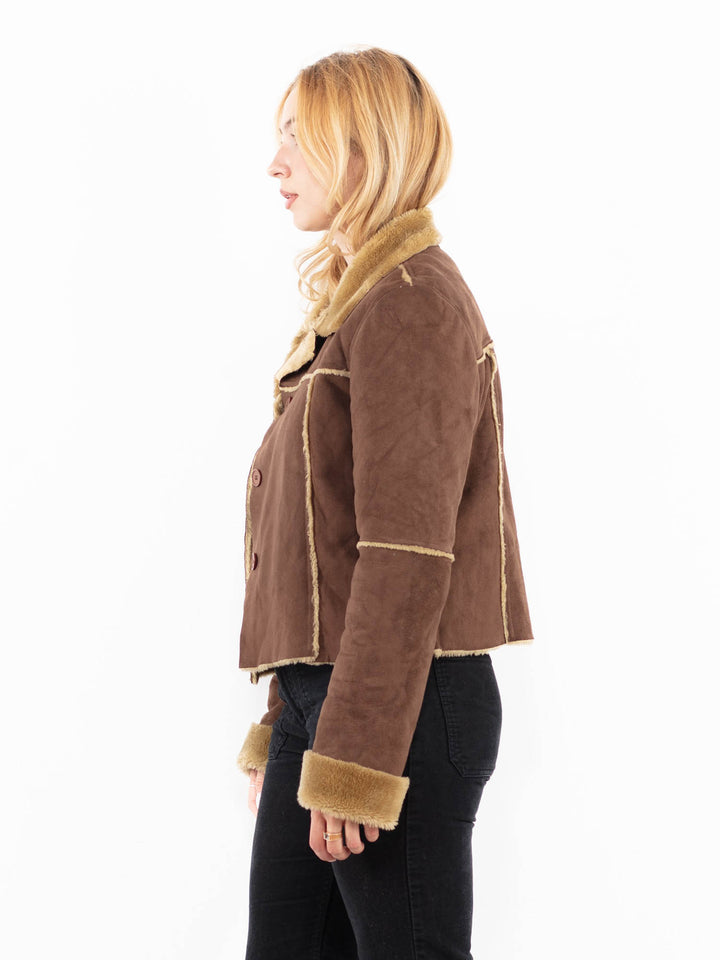 Vintage 00's Women Faux Sheepskin Jacket in BrownA0210