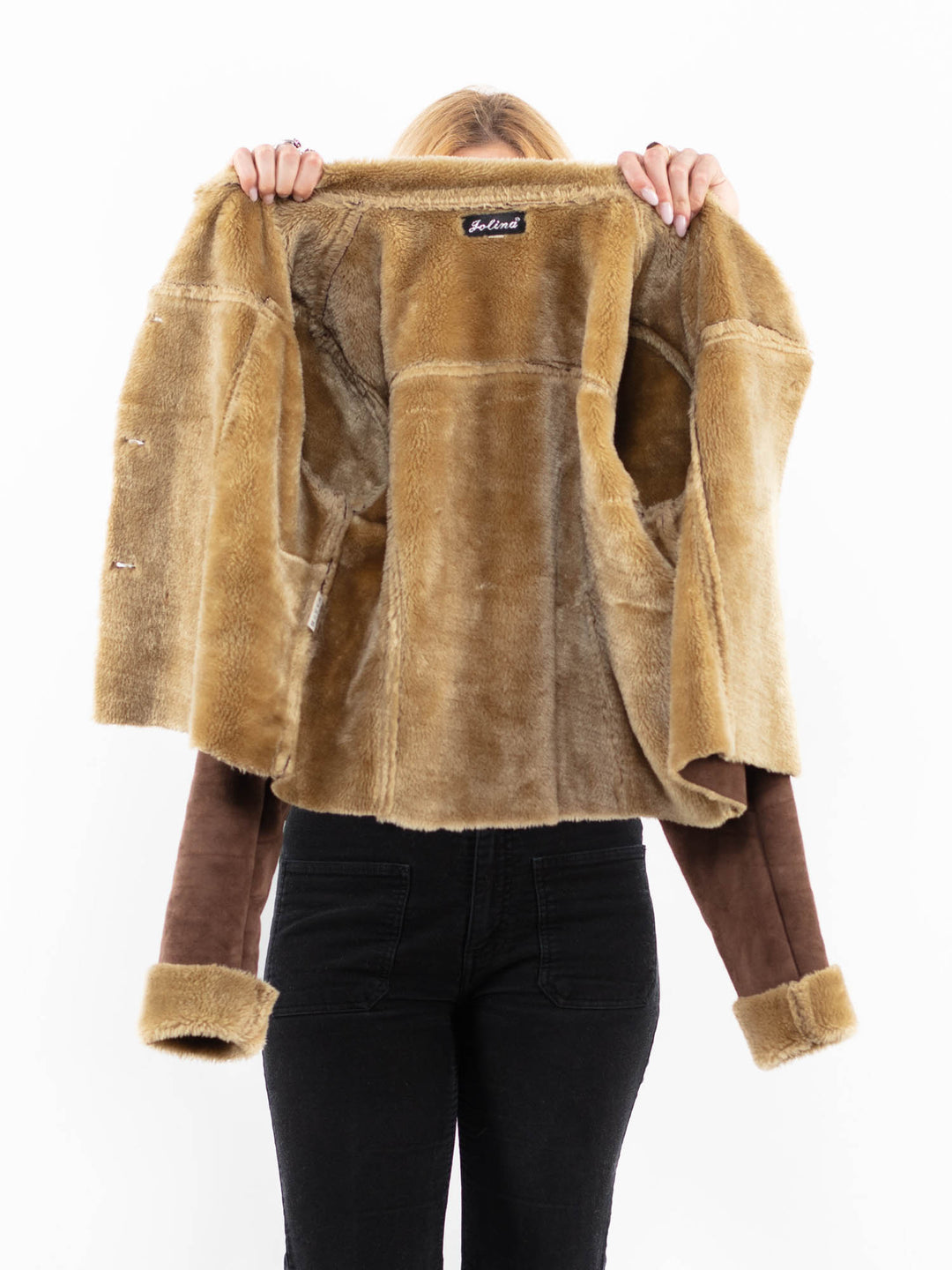 Vintage 00's Women Faux Sheepskin Jacket in BrownA0210