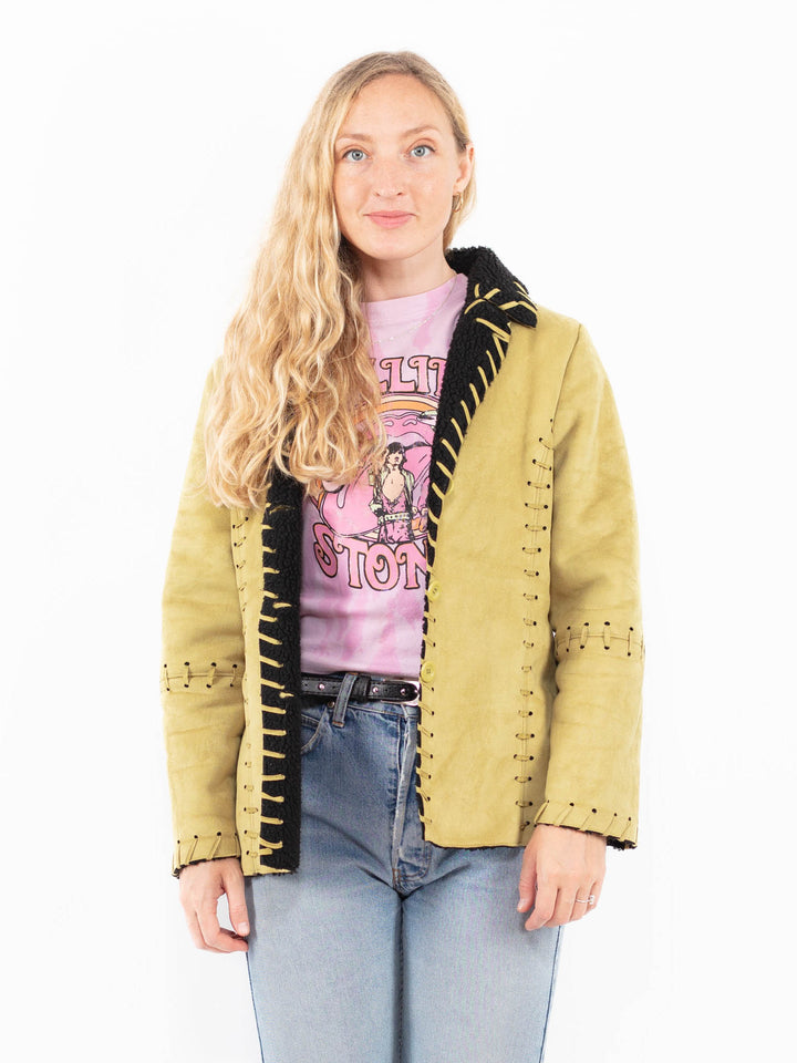 Vintage 00's Women Faux Sheepskin Jacket in GreenA0566