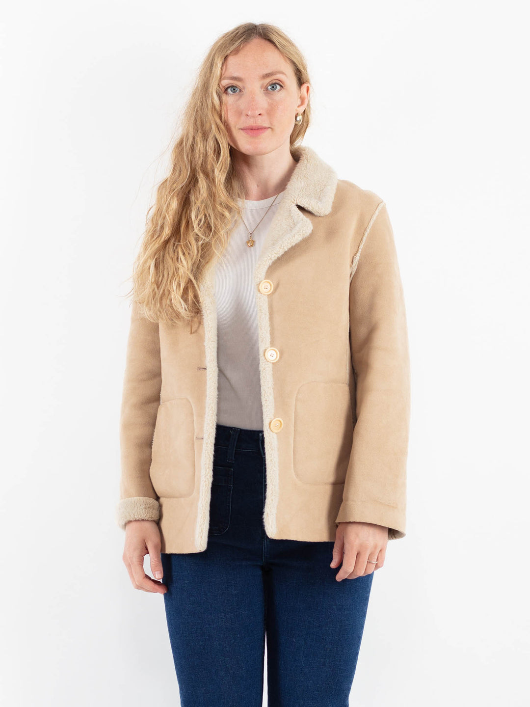 Vintage 00's Women Faux Sheepskin Jacket in BeigeV9917