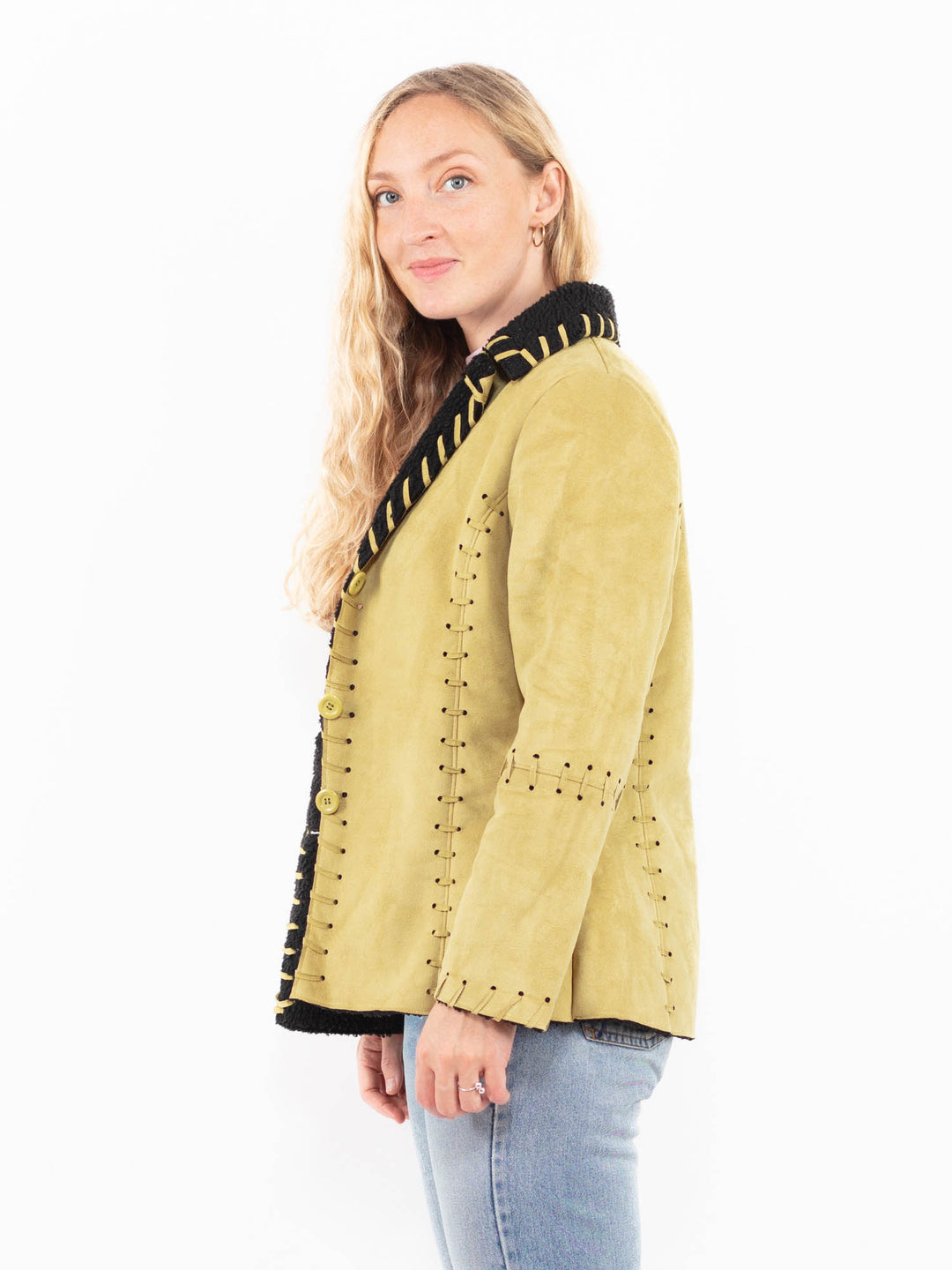 Vintage 00's Women Faux Sheepskin Jacket in GreenA0566