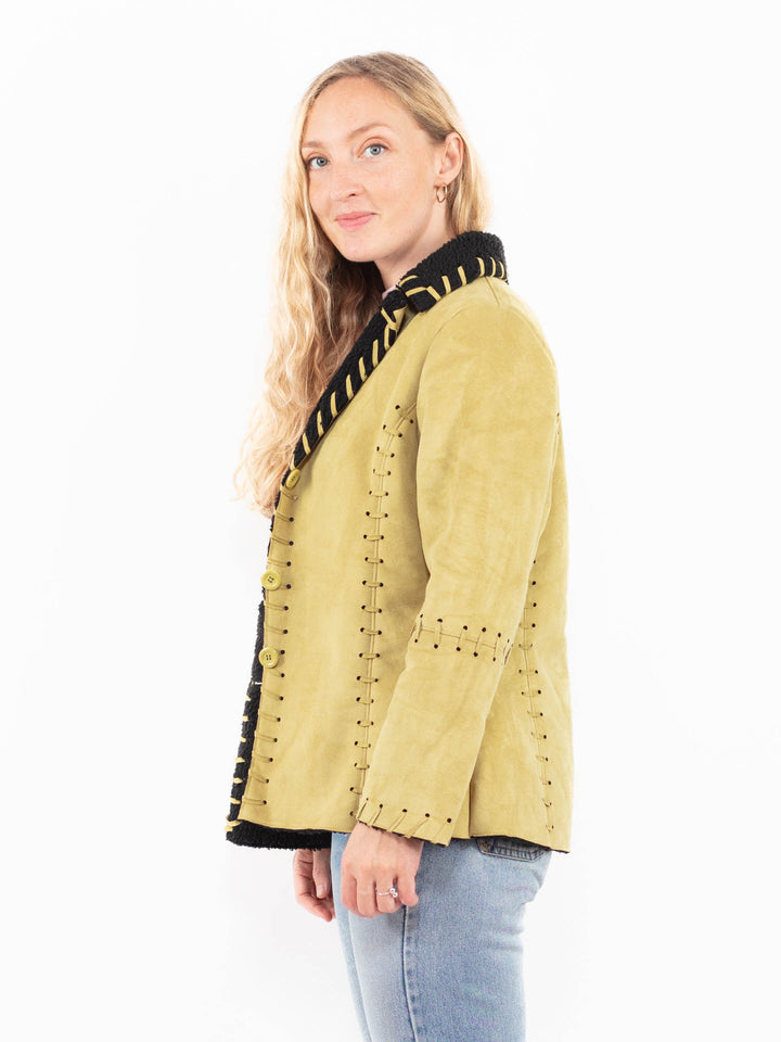 Vintage 00's Women Faux Sheepskin Jacket in GreenA0566