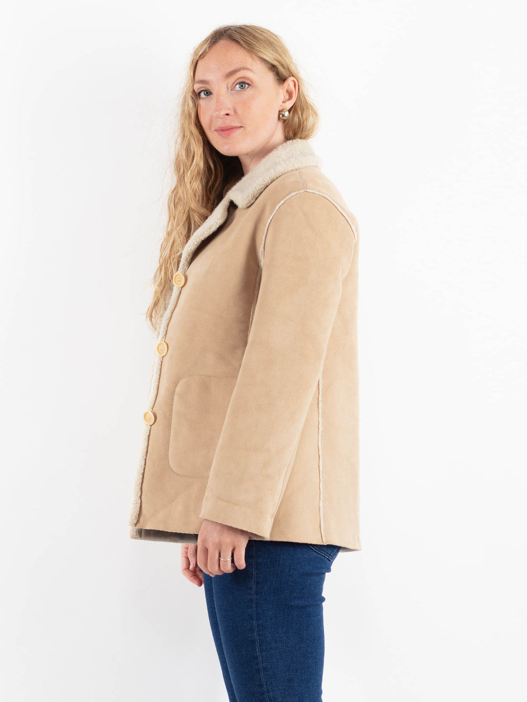 Vintage 00's Women Faux Sheepskin Jacket in BeigeV9917