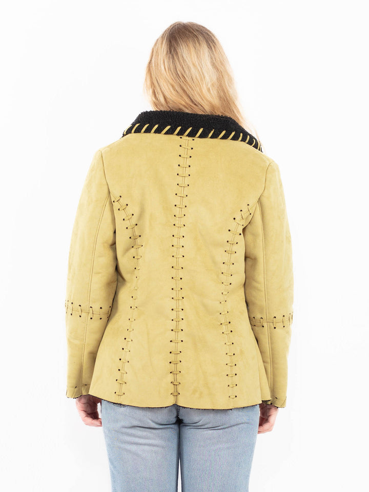 Vintage 00's Women Faux Sheepskin Jacket in GreenA0566