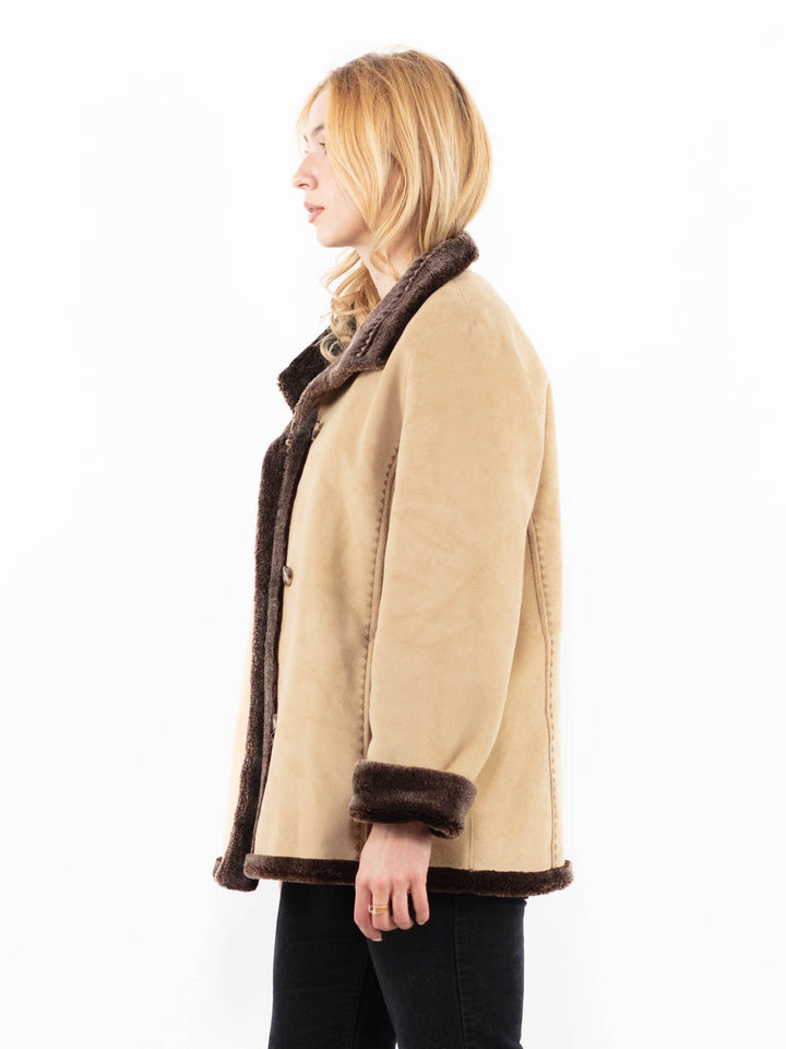 Vintage 00's Women Faux Sheepskin Jacket in BeigeA0219