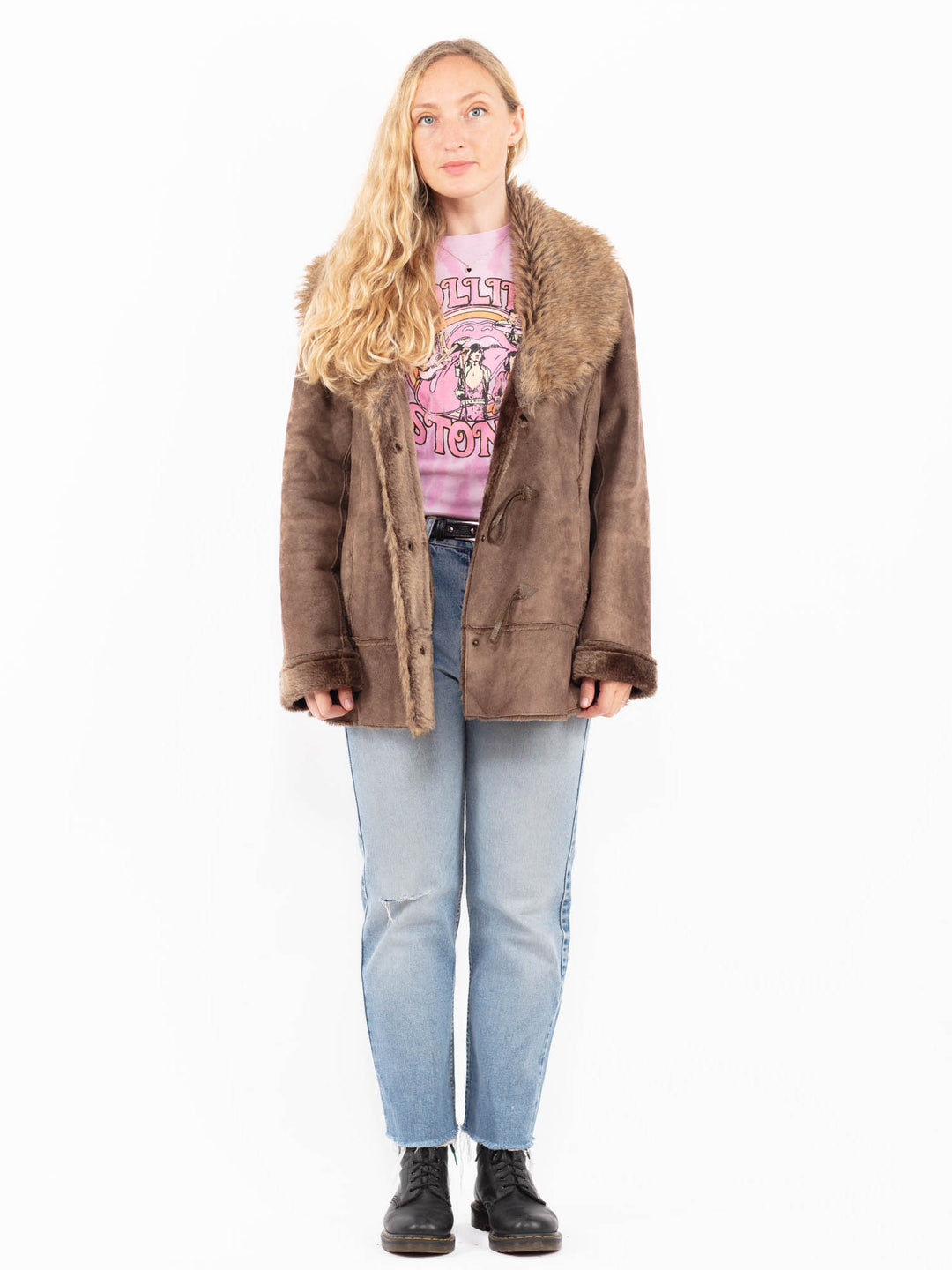 Vintage 00's Women Faux Sheepskin Jacket in BrownA0575
