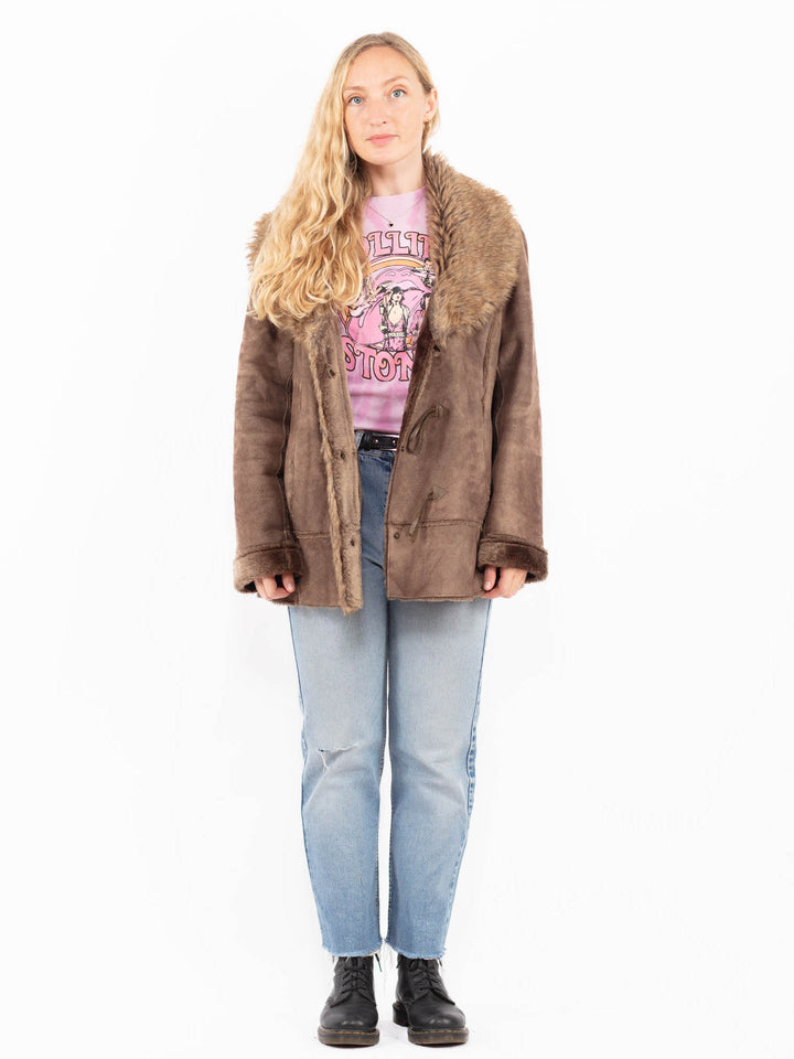 Vintage 00's Women Faux Sheepskin Jacket in BrownA0575