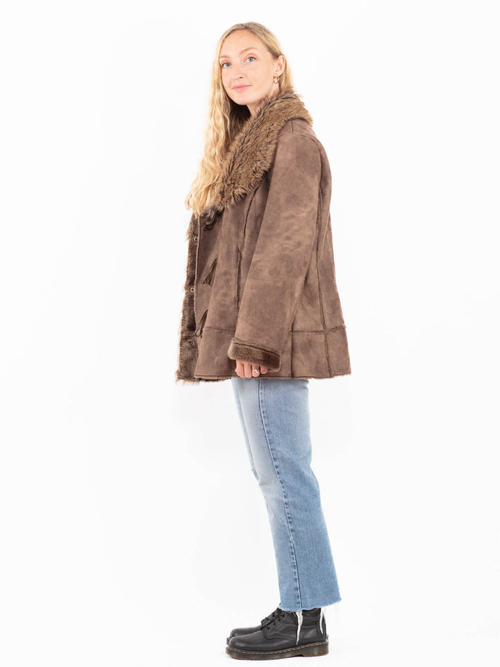 Vintage 00's Women Faux Sheepskin Jacket in BrownA0575