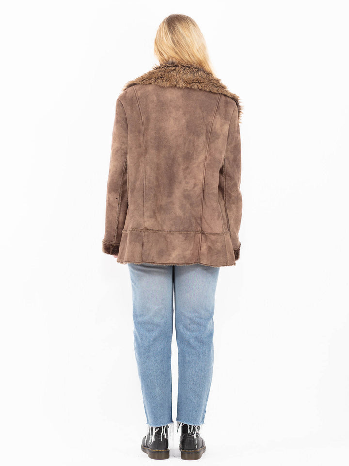 Vintage 00's Women Faux Sheepskin Jacket in BrownA0575