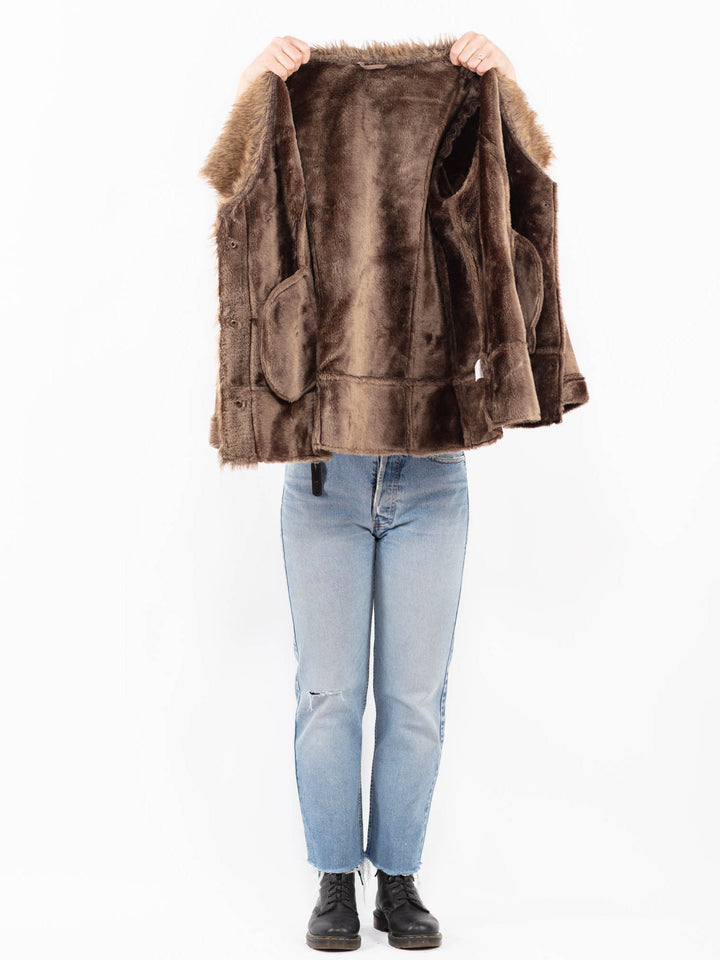 Vintage 00's Women Faux Sheepskin Jacket in BrownA0575