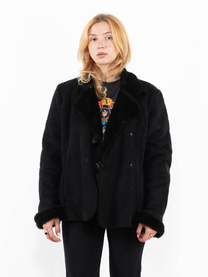 Vintage 00's Women Faux Sheepskin Jacket in BlackA0224
