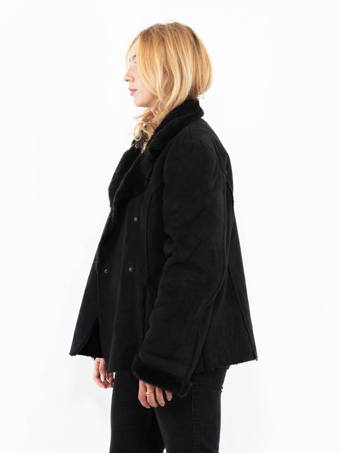 Vintage 00's Women Faux Sheepskin Jacket in BlackA0224