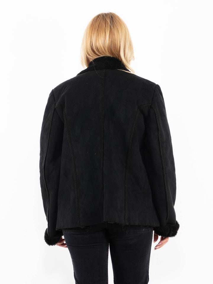 Vintage 00's Women Faux Sheepskin Jacket in BlackA0224