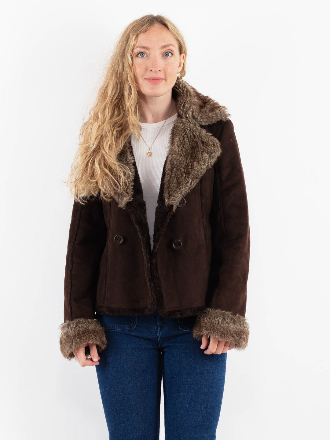 Vintage 00's Women Faux Sheepskin Jacket in BrownV9930