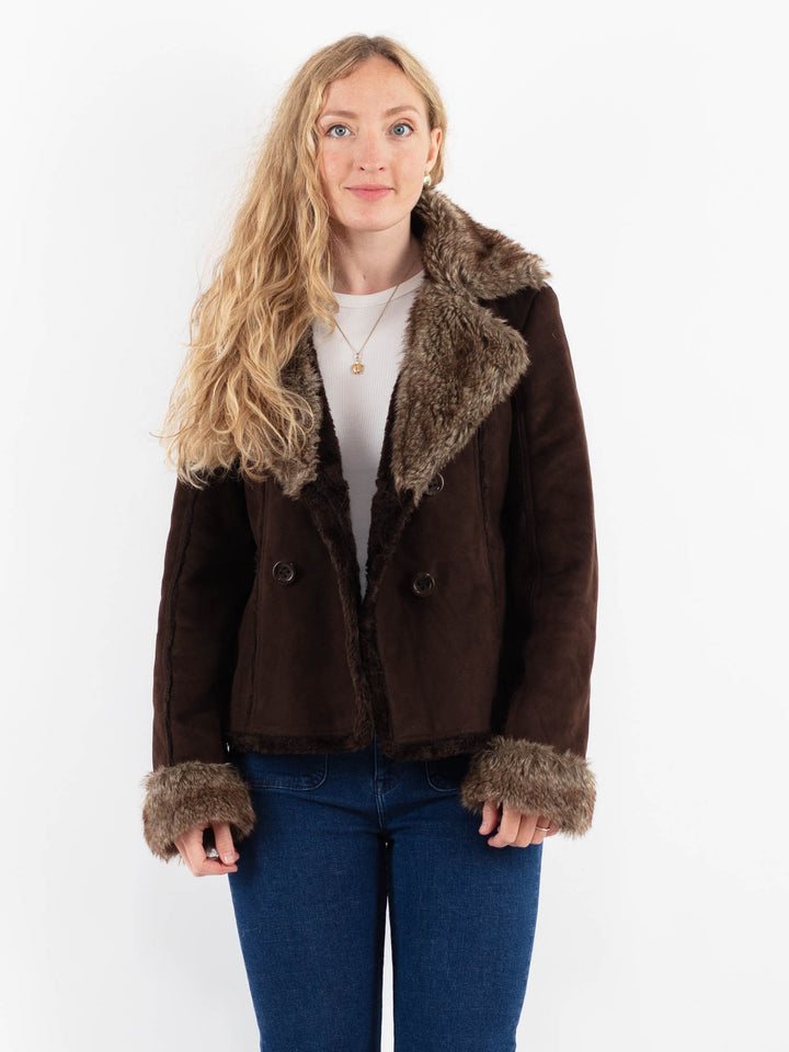 Vintage 00's Women Faux Sheepskin Jacket in BrownV9930