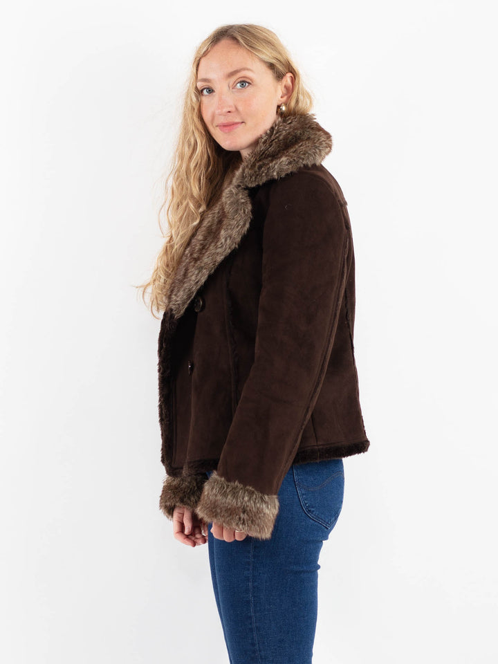 Vintage 00's Women Faux Sheepskin Jacket in BrownV9930