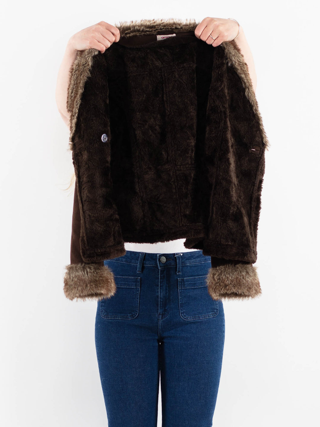 Vintage 00's Women Faux Sheepskin Jacket in BrownV9930