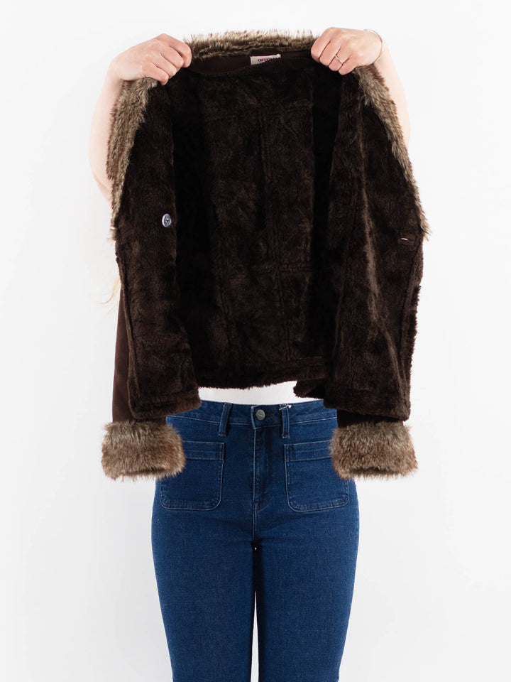 Vintage 00's Women Faux Sheepskin Jacket in BrownV9930