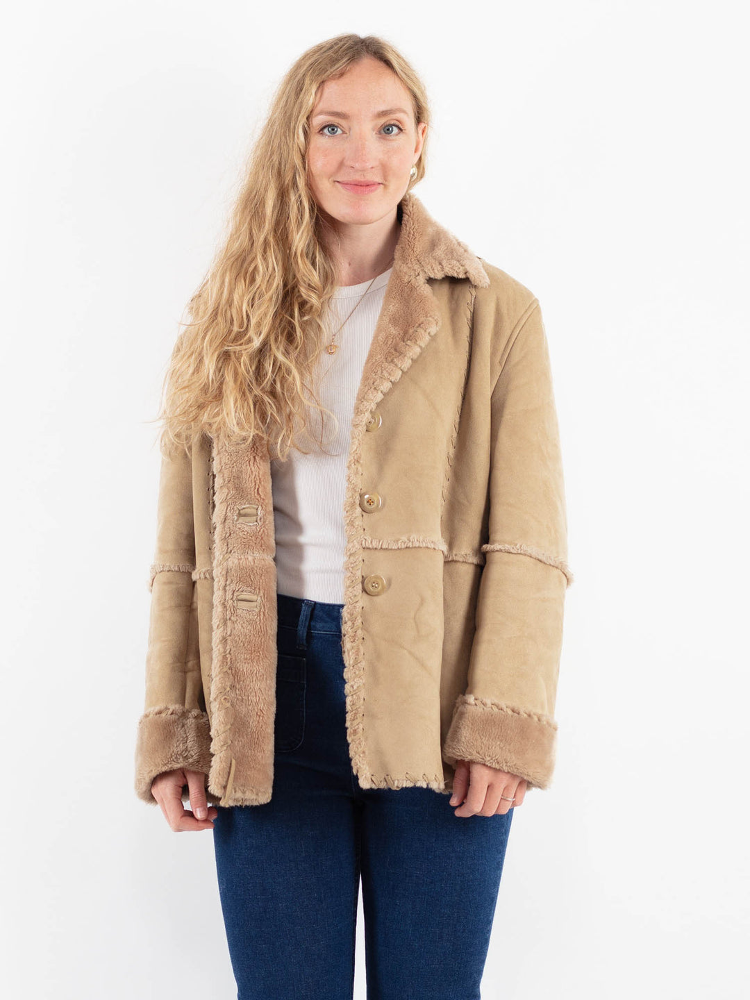 Vintage 00's Women Faux Sheepskin Jacket in BeigeV9931