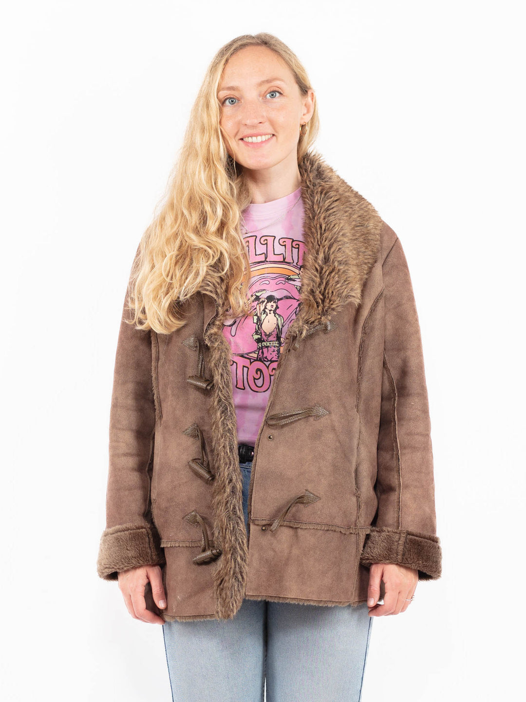Vintage 00's Women Faux Sheepskin Jacket in BrownA0581