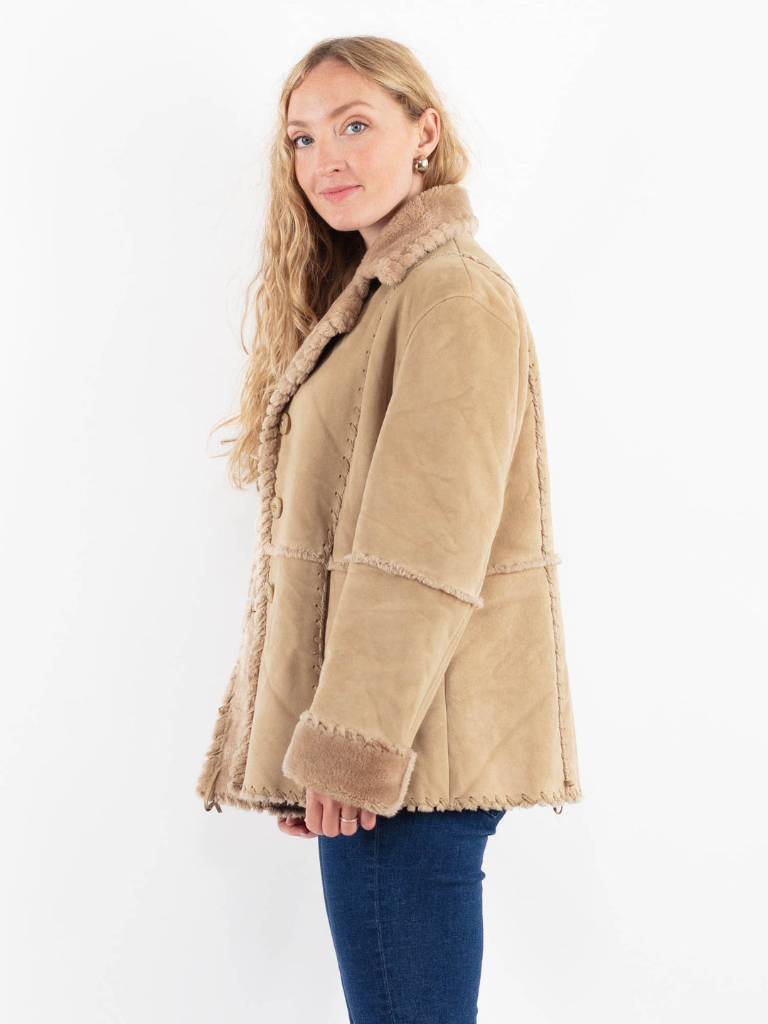 Vintage 00's Women Faux Sheepskin Jacket in BeigeV9931