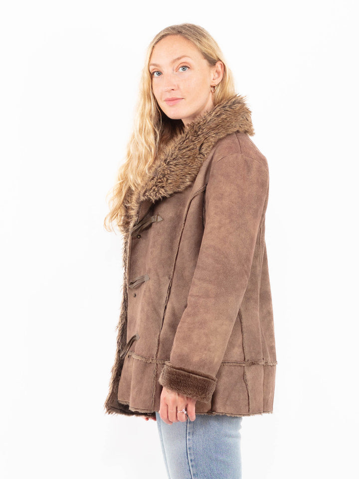 Vintage 00's Women Faux Sheepskin Jacket in BrownA0581