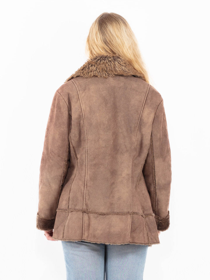 Vintage 00's Women Faux Sheepskin Jacket in BrownA0581