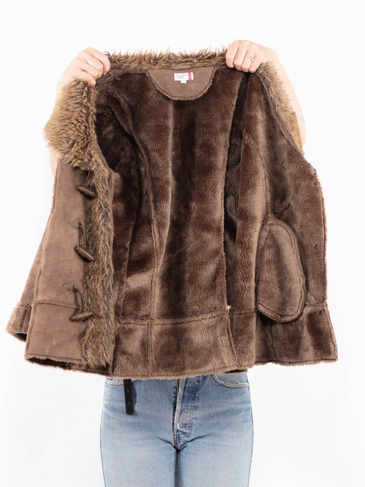 Vintage 00's Women Faux Sheepskin Jacket in BrownA0581