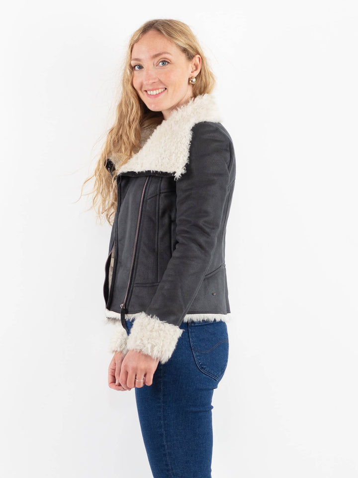 Vintage 00's Women Faux Sheepskin Jacket in GrayV9933