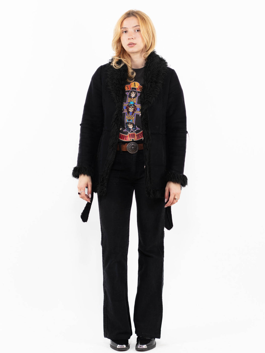 Vintage 00's Women Faux Sheepskin Jacket in BlackA0228