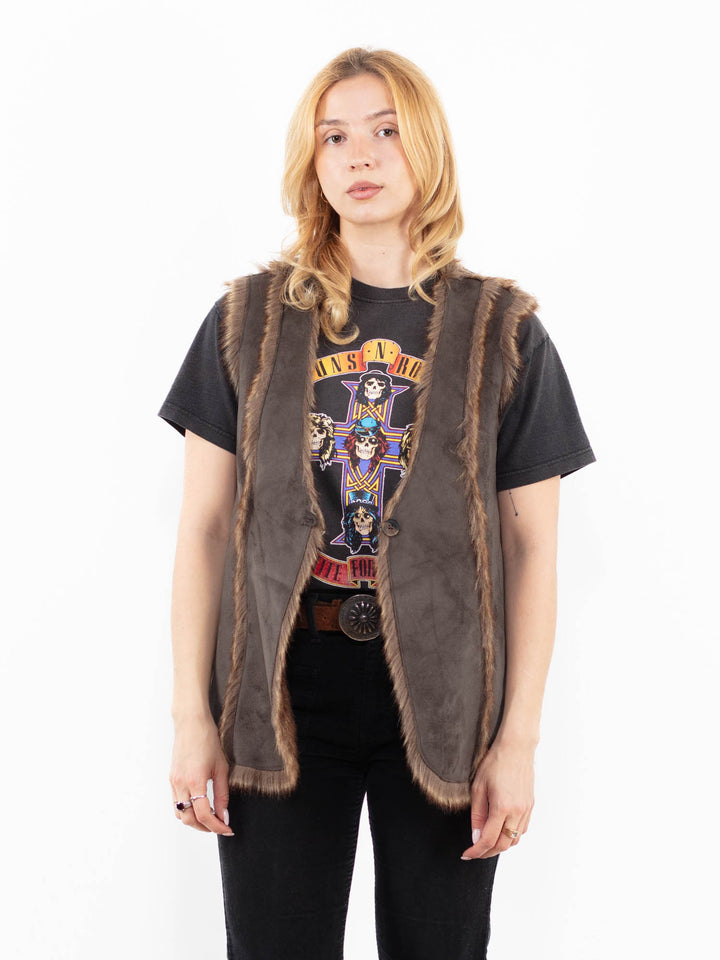 Vintage 00's Women Faux Sheepskin Vest in BrownA0233