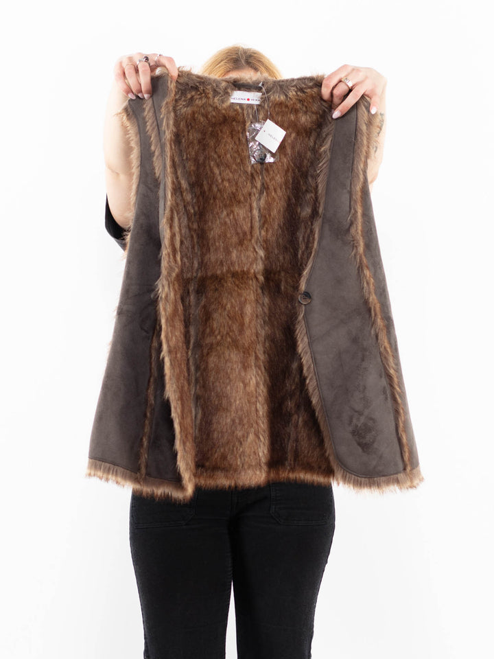Vintage 00's Women Faux Sheepskin Vest in BrownA0233
