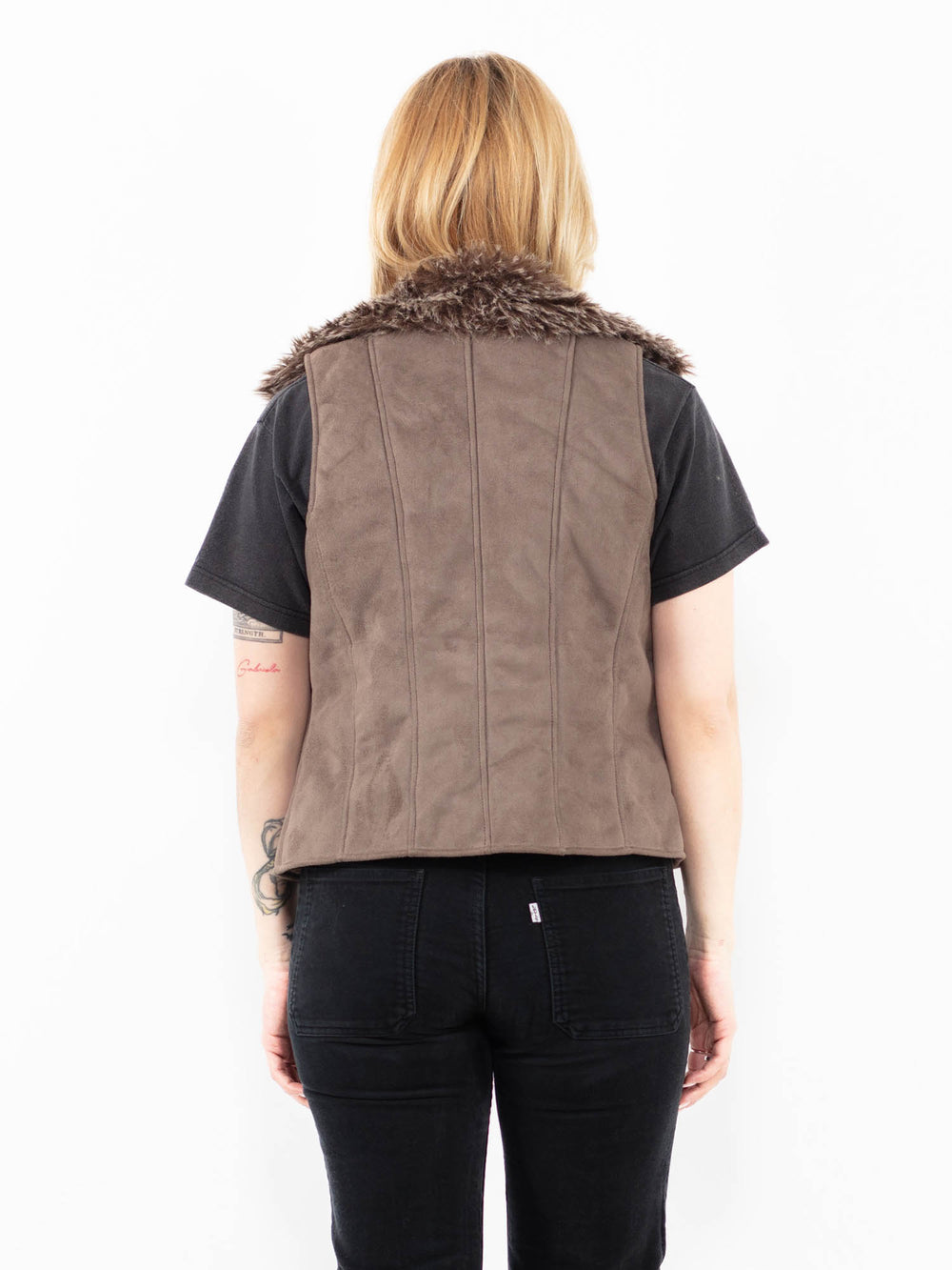 Vintage 00's Women Faux Sheepskin Vest in BeigeA0234